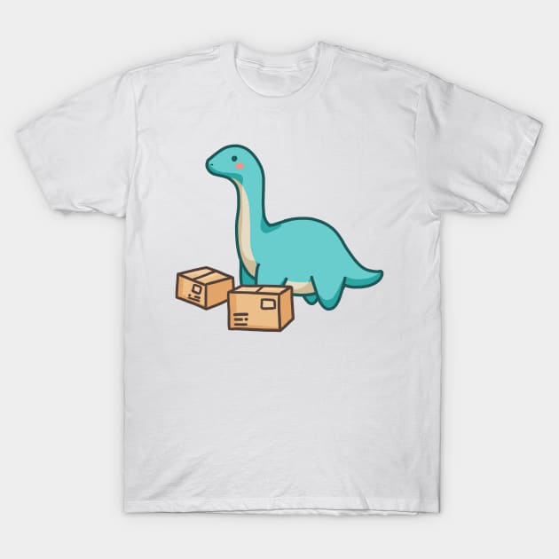 Cute dino long neck with package, dinosaur T-Shirt by hugadino